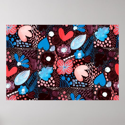 Handmatige Abstracte Waterverf Schets Doodle Fl Poster (Voorkant)