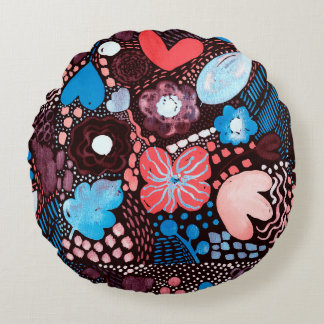 Handmatige Abstracte Waterverf Schets Doodle Fl Rond Kussen