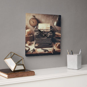 Handmatige  Antiek typemachine Brown Sepia Vierkante Klok