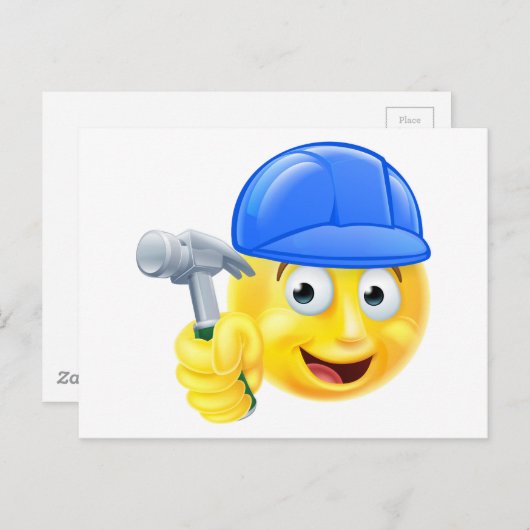 Handmatige Man Carpenter Builder Emoji Emoticon Briefkaart (Voorkant / Achterkant)