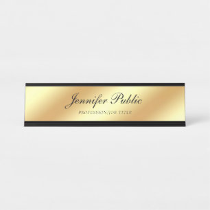 Handmatige Script Text Modern Elegant Gold Sjabloo Bureau Naambordje