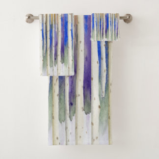 Handpainted rainbow sunset birch watercolor forest bad handdoek