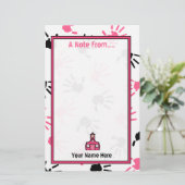 Handprints rose et noir de papeterie de professeur (Debout devant)