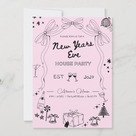 Handrawn grillige oudejaarsuitnodiging kaart (Voorkant)