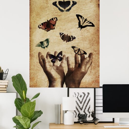 Hands Butterflies Artwork Poster (Thuiskantoor)