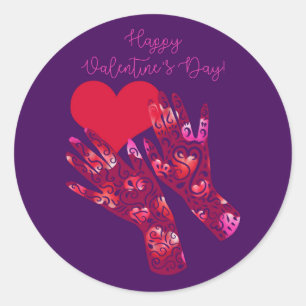 Hands en Heart Happy Valentijnsdag Ronde Sticker