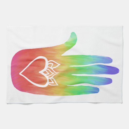 Hands Hamsa harst palmregenboog Theedoek (Horizontaal)