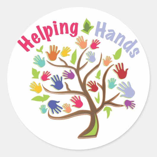 Hands helpen ronde sticker (Voorkant)