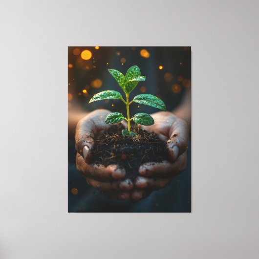 Hands Holding Seedling Growth Hope Art Canvas Afdruk (Voorkant)