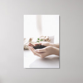 Hands Holding Seedling Growth Hope Canvas Afdruk