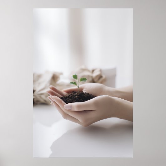 Hands Holding Seedling Growth Hope Poster (Voorkant)