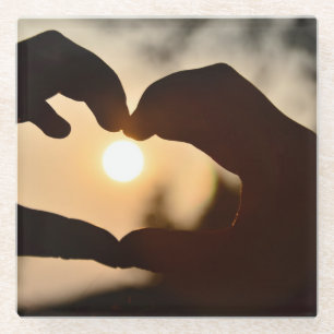 Hands Making Heart Sunset - Onderzetter Glazen Onderzetter
