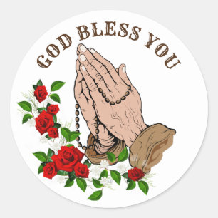 Hands Rosary Red Roses God zegene je Ronde Sticker