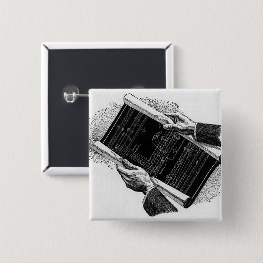 Hands w architecturale blauwdrukken, Business Vierkante Button 5,1 Cm (Voorkant /achterkant)