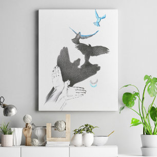 Handschaduw Vliegende vogels Verlichtingskunst Sur Canvas Afdruk