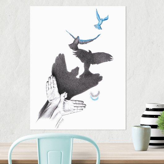Handschaduw Vliegende vogels Verlichtingskunst Sur Poster