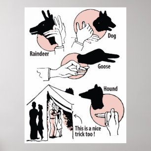 Handschaduwpoppen, Leuke truc, Humor, Vintage Poster