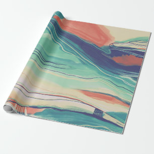 Handschilderd abstract schilderij met blauwe groen cadeaupapier