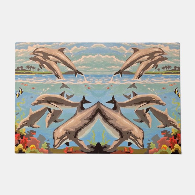 Handschilderd op aantal | Dolfijnen voor afspeeldo Deurmat (Voorkant)