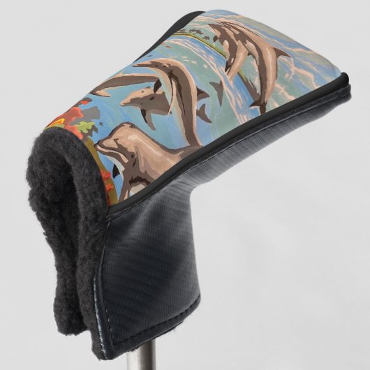Handschilderd op aantal | Dolfijnen voor afspeeldo Golfheadcover (3/4 voorkant)