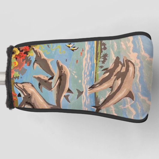 Handschilderd op aantal | Dolfijnen voor afspeeldo Golfheadcover (Voorkant)