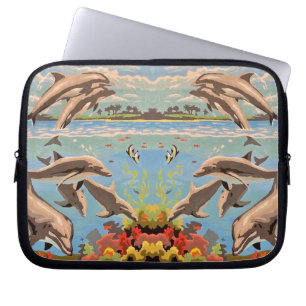 Handschilderd op aantal   Dolfijnen voor afspeeldo Laptop Sleeve