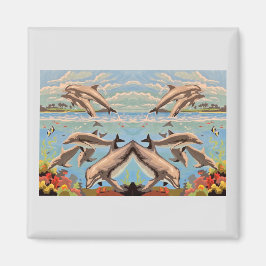Handschilderd op aantal | Dolfijnen voor afspeeldo Magneet