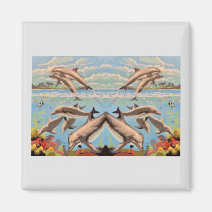 Handschilderd op aantal   Dolfijnen voor afspeeldo Magneet