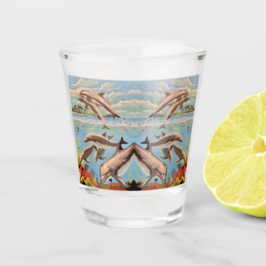 Handschilderd op aantal | Dolfijnen voor afspeeldo Shot Glas (Voorkant)