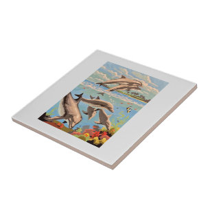 Handschilderd op aantal   Dolfijnen voor afspeeldo Tegeltje