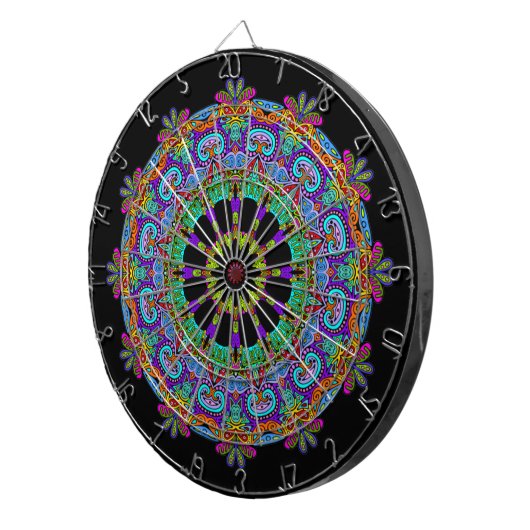 Handschilderend Mandala Klock Face 24 Dartbord (Voorkant Rechts)