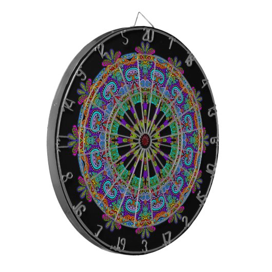 Handschilderend Mandala Klock Face 24 Dartbord (Voorkant Links)