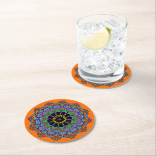 Handschilderend Mandala Klock Face 24 Ronde Kartonnen Onderzetter