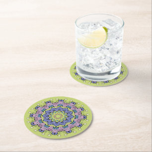 Handschilderend Mandala Klock Face 2 Ronde Kartonnen Onderzetter