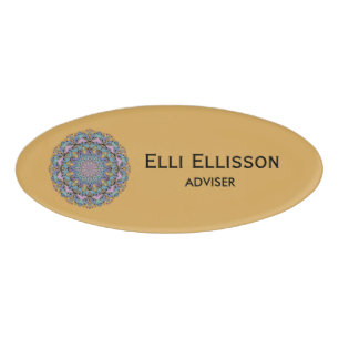 Handschilderend Mandala Klock Face 3 Naambadge