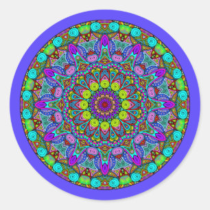 Handschilderend Mandala Klock Face 4 Ronde Sticker