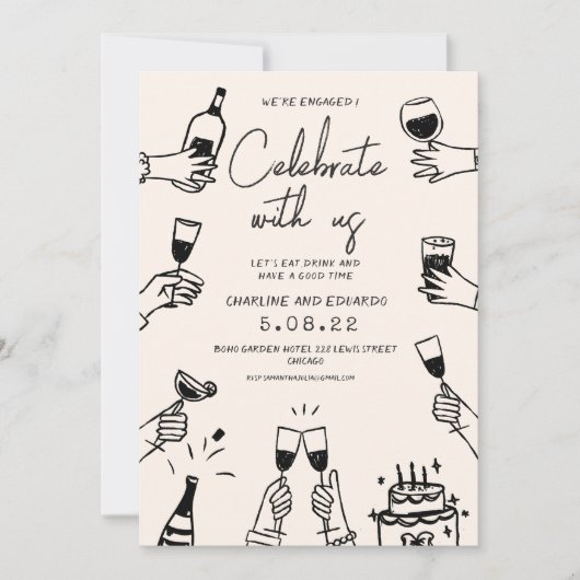 Handschilderij Retro Hedendaags Verloving Kaart (Voorkant)