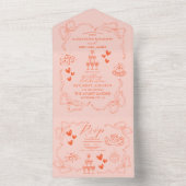 Handschilderij Retro Hedendaagse Kunst Bruiloft All In One Uitnodiging (Binnen)