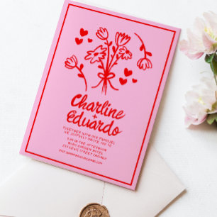 Handschilderij Retro Hedendaagse Kunst Bruiloft Kaart