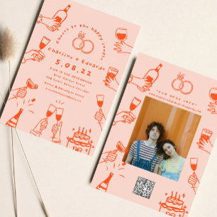 Handschilderij Retro Hedendaagse Kunst Bruiloft Kaart