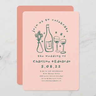 Handschilderij Retro Hedendaagse Kunst Bruiloft Kaart