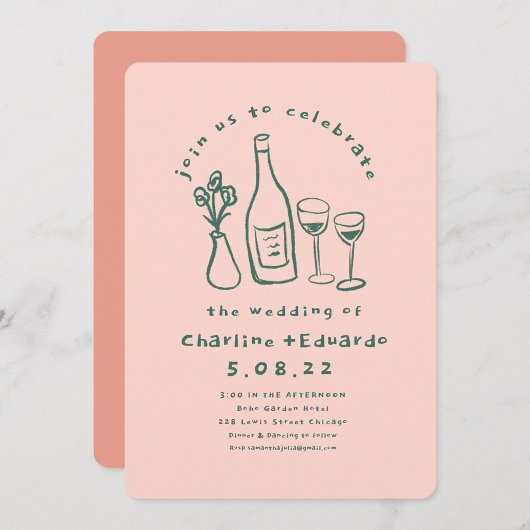 Handschilderij Retro Hedendaagse Kunst Bruiloft Kaart