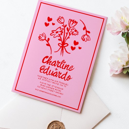 Handschilderij Retro Hedendaagse Kunst Bruiloft Kaart