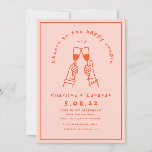 Handschilderij Retro Hedendaagse Kunst Bruiloft Kaart (Voorkant)