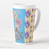 Handschildpad roze blauwe boedgie florale latte Mo Latte Mok (Rechterhoek)