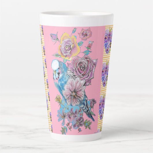Handschildpad roze blauwe boedgie florale latte Mo Latte Mok (Voorkant)