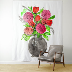 Handschildpadde Waterverf Abstracte Floral Art Wandkleed