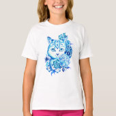 handschrift 10 Blue Shades Cat Girls Tshirt (Voorkant)