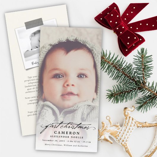  handschrift, baby's eerste kerstfoto feestdagenkaart