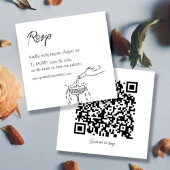 Handschrift black&white Whimsical QR code bruiloft Informatiekaartje